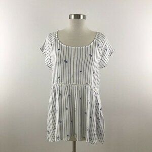 Crescent Top Womens Size Small Palm Tree Stripe Print Lattice Short Sleeve Flowy